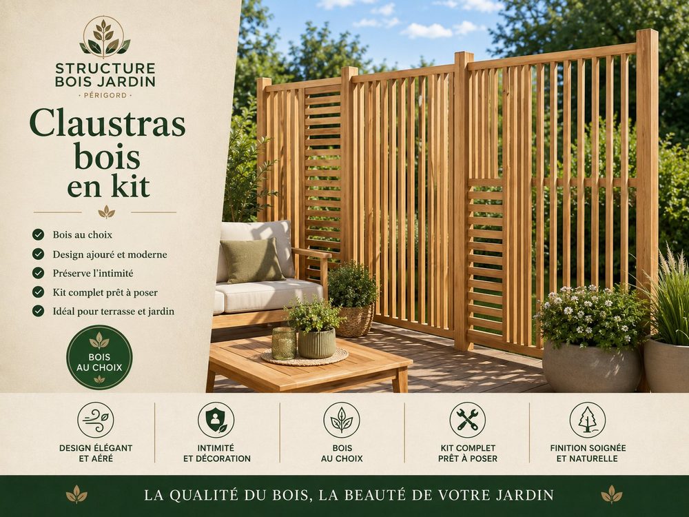 Claustra bois ajouré pour séparation décorative et brise-vue de jardin
