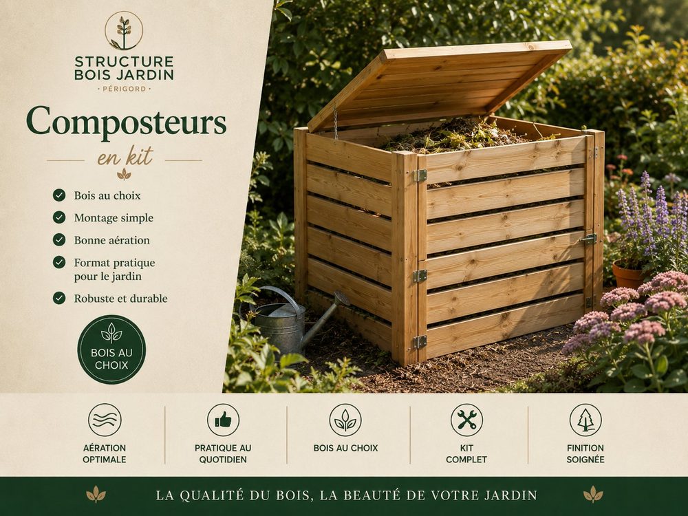 Composteur en bois en kit, robuste et ventilé pour le jardin