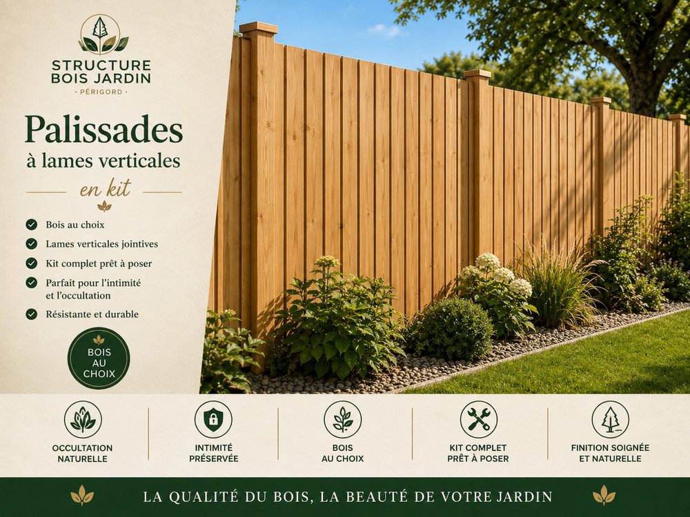 Palissade bois à lames verticales jointives pour préserver l'intimité